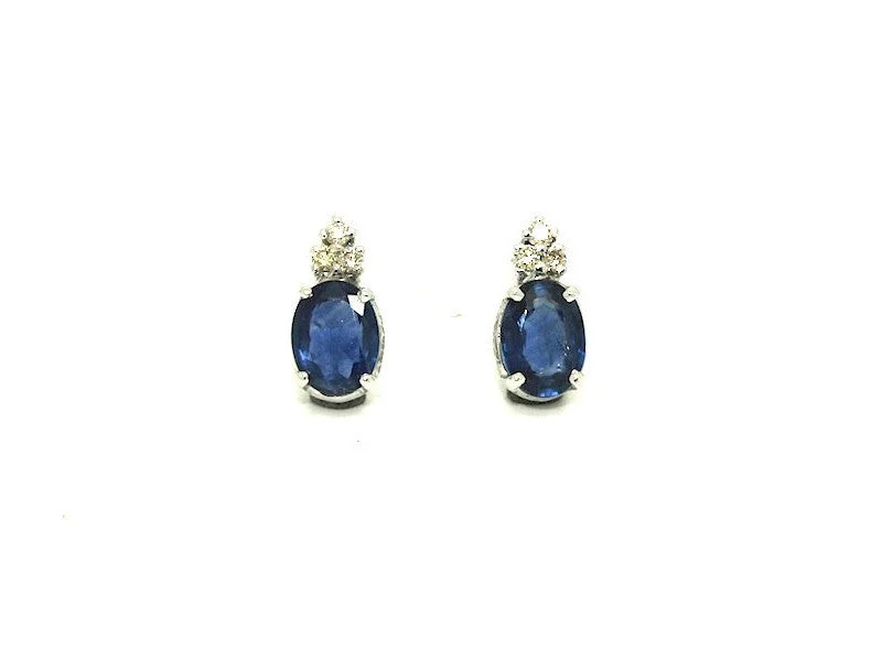 women's earrings for engagement -Blue Sapphire And 6 Diamond Earring Ad No .0878 (6/8mm)