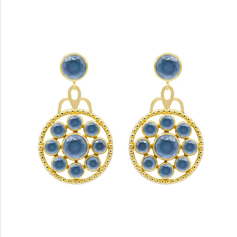 women's earrings boho style -Tanzanite Gem Medallion Drop Earrings