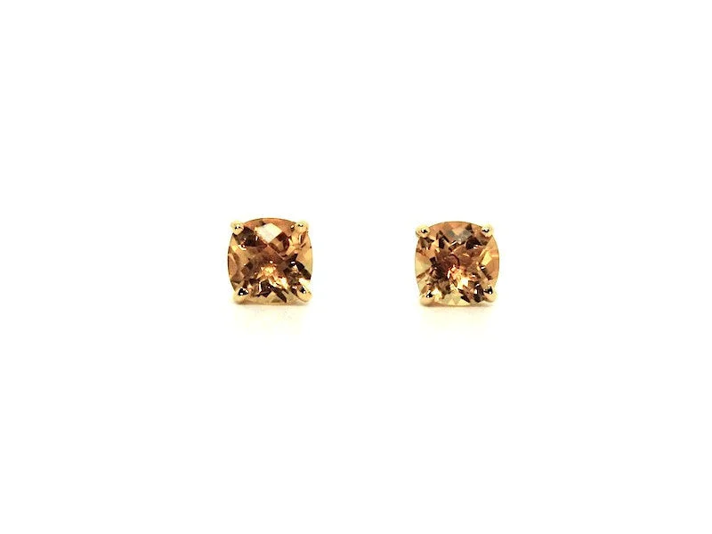 women's earrings with zirconia crystals -Cushion Checkerboard Citrine Studs AD No. 1083