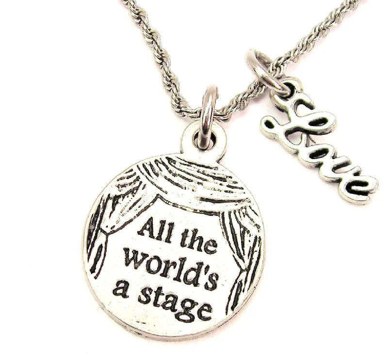 women's necklaces with compass charm -All The World's A Stage 20" Chain Necklace With Cursive Love Accent