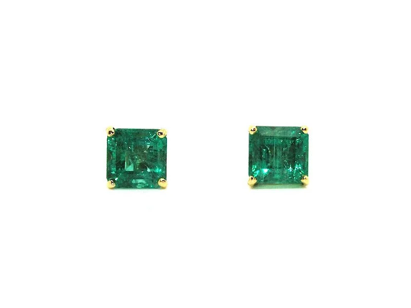 women's earrings hoop gold -Emerald Stud Princess Cut Ad No.0716