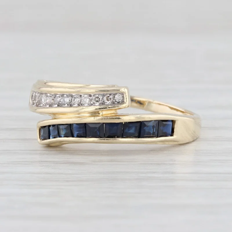 engagement rings with simple design -0.79ctw Blue Sapphire Diamond Bypass Ring 14k Yellow Gold Wedding Stackable Band