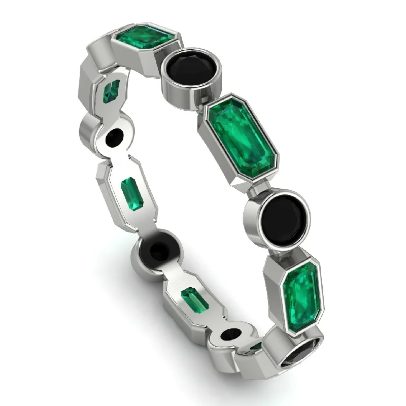 women's rings amethyst -Emerald Cut Emerald Bezel Eternity Ring - Genevieve No. 36