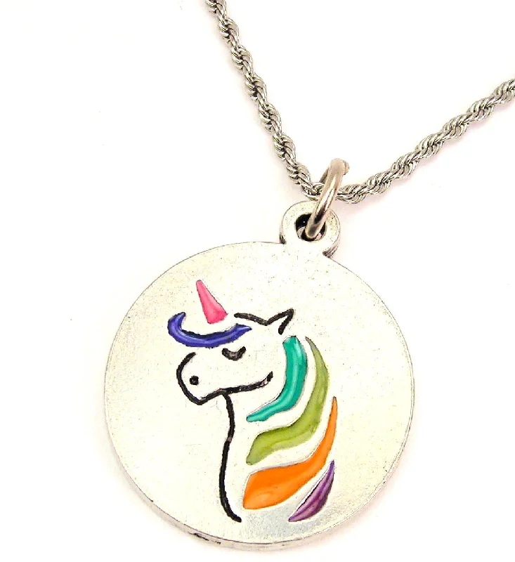 women's necklaces with garnet stone -Rainbow Unicorn Hand Painted Single Charm Necklace