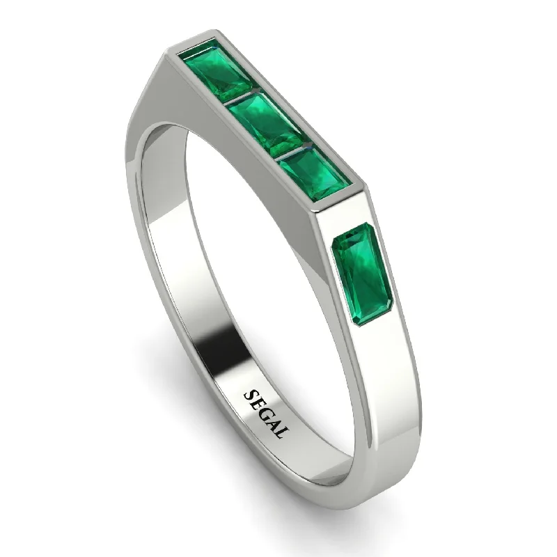 women's rings with halo diamonds -Emerald Cut Thin Emerald Signature Ring - Sara No. 21