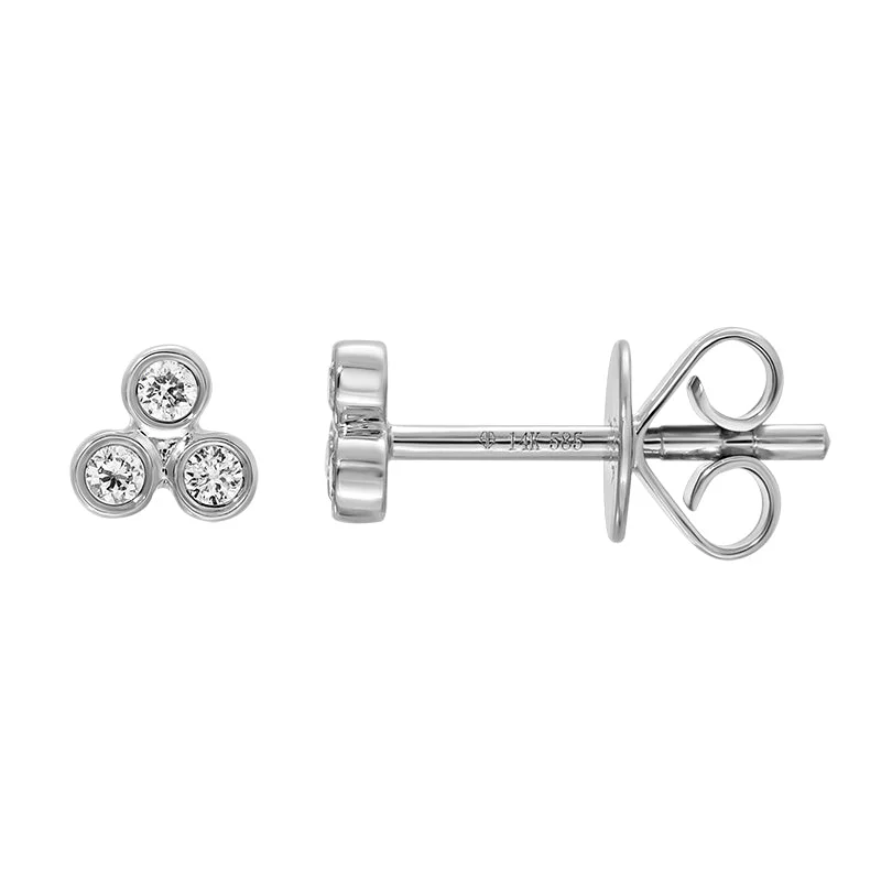 women's earrings with oversized design -14k White Gold Trio Diamond Bezel Stud Earrings