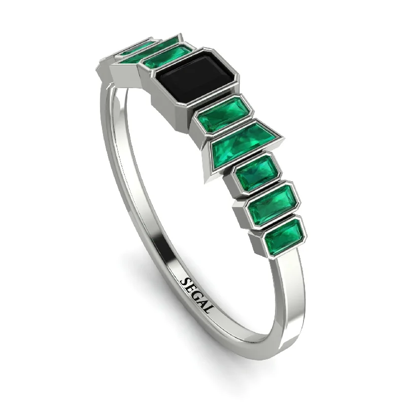 women's rings solitaire -Emerald Black Diamond Mix Band - Valerie No. 24