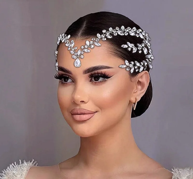 engagement rings for anniversary -Bridal Hair Accessories l Rhinestone Wedding Forehead Headband  l Hair Comb l Hair Chain HP-05