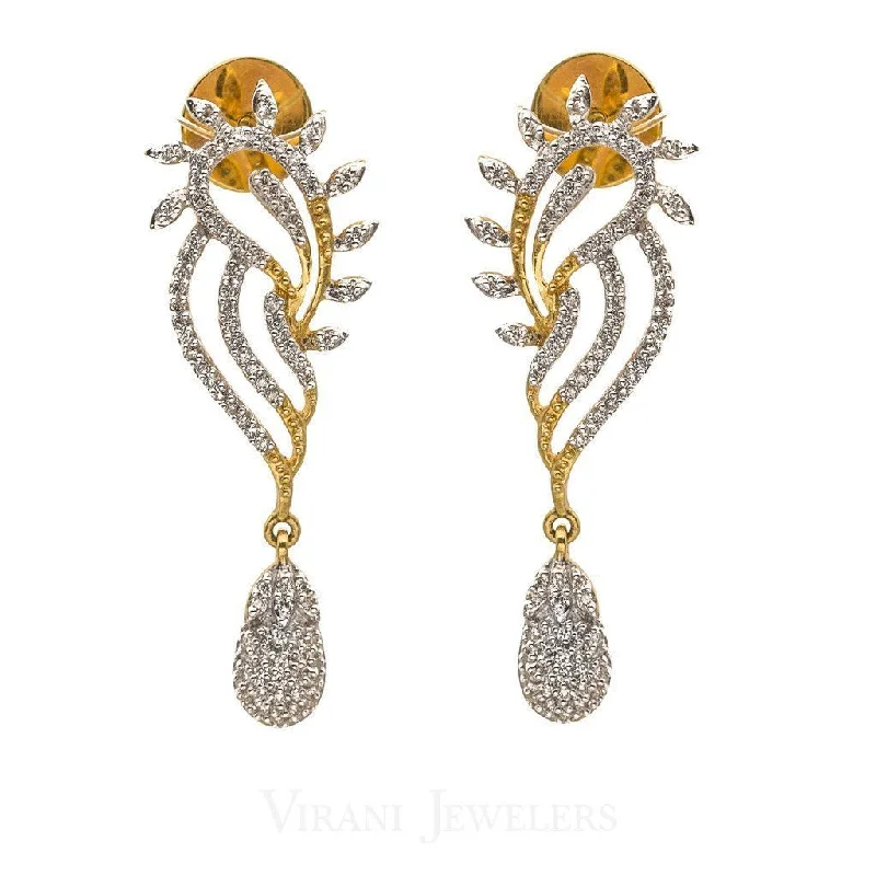 women's earrings with layered look -0.59CT Diamond Drop Angel Wing Earrings Set In 18K Yellow Gold