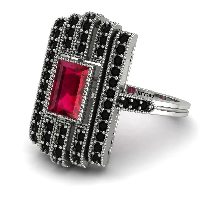 women's rings with engraved initials -Unmatched Style Gold Baguette Ruby Ring - Jean No. 42