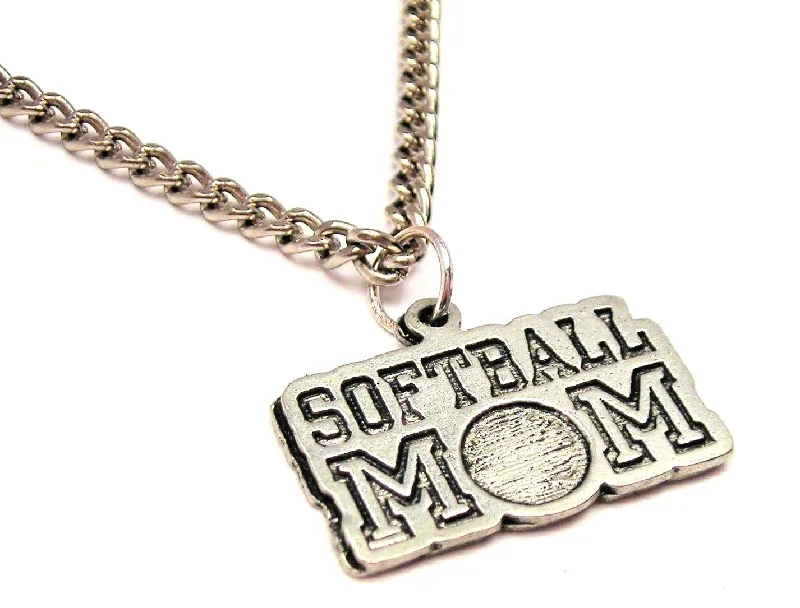 women's necklaces with diamond accents -Softball Mom Single Charm Necklace