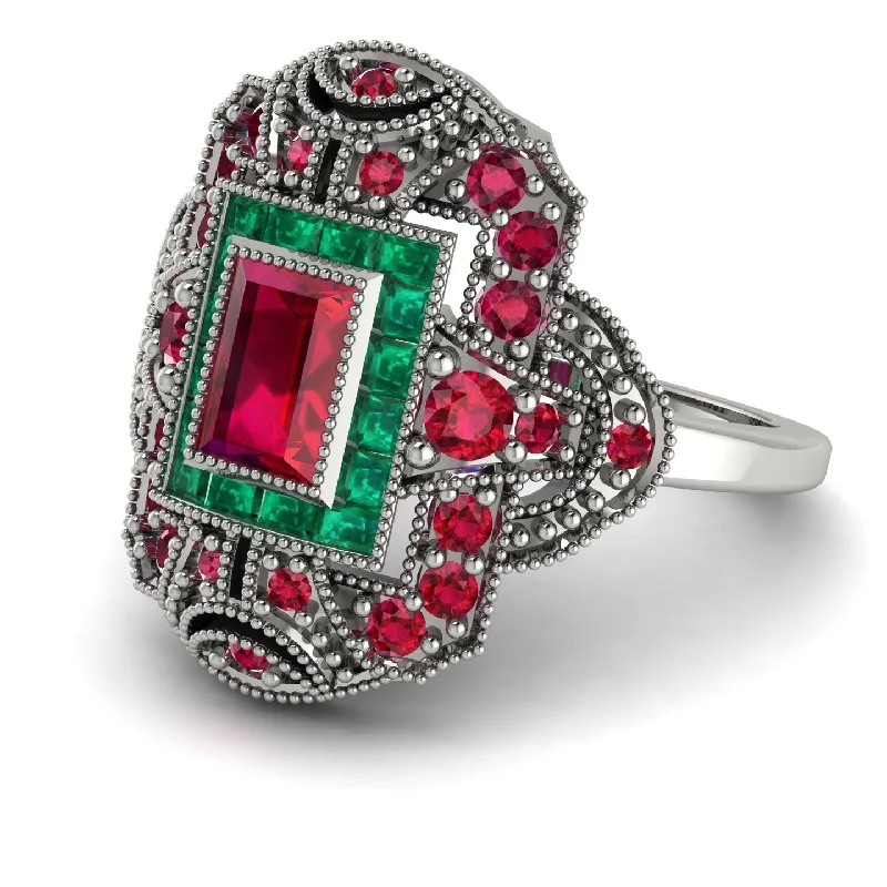 women's rings with multi-colored stones -Victorian Gold Ring With Ruby - Janice No. 27