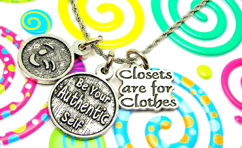 women's necklaces with zodiac symbol -Be Your authentic self Closets are for Clothes emoji Stainless Steel Necklace