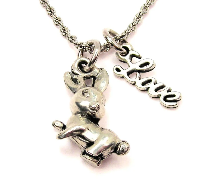 women's necklaces personalized engraving -Bunny 20" Chain Necklace With Cursive Love Accent