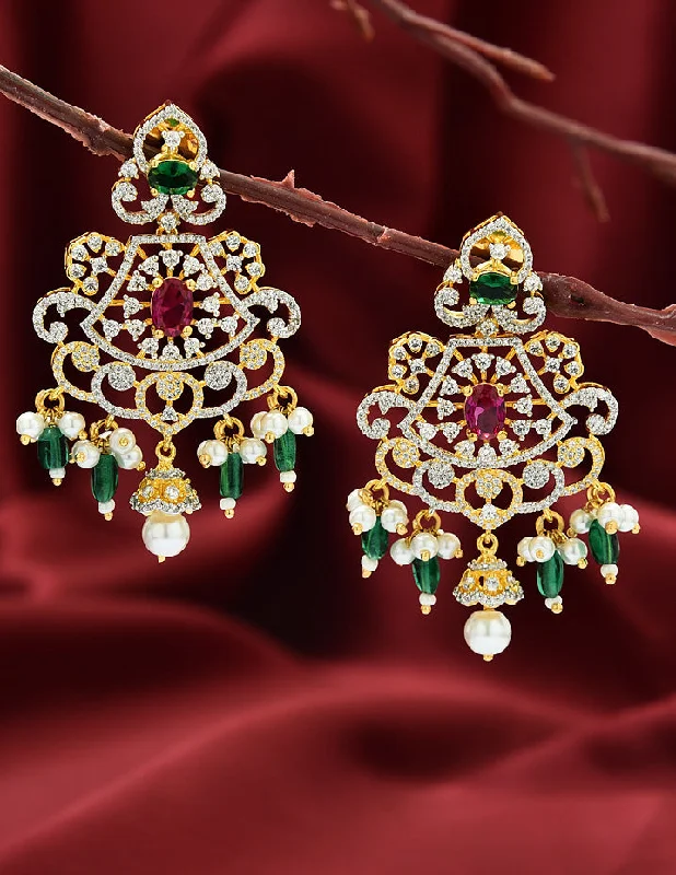 women's earrings for statement looks -Designer GJ and Gold Polish Ruby Emerald Dangler Earrings