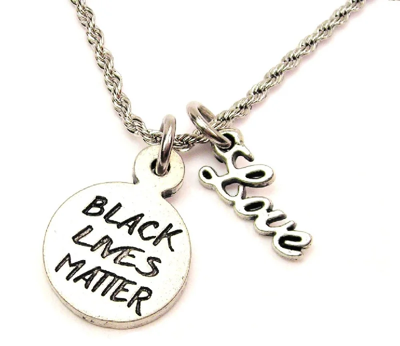 women's necklaces with small pendant -Black Lives Matter 20" Chain Necklace With Cursive Love Accent