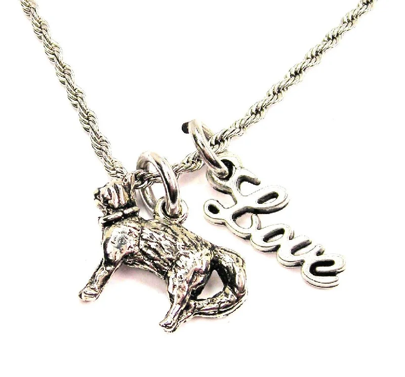 women's necklaces with minimalist pendant -Cat With Collar 20" Chain Necklace With Cursive Love Accent