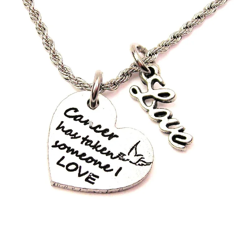 women's necklaces rose gold -Cancer Has Taken Someone I Love 20" Chain Necklace With Cursive Love Accent