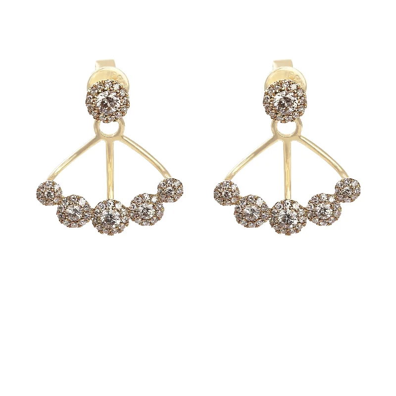 women's earrings dangly -Minimalist 0.8 CT Round Diamond Ear Jackets Set in 14K Yellow Gold, Multiwear Earrings