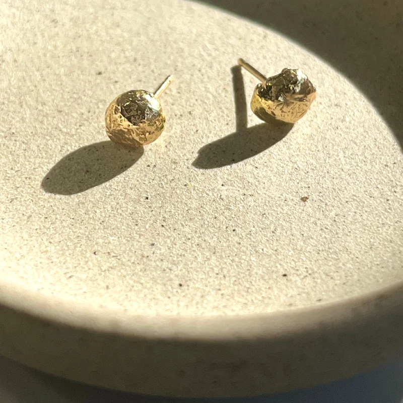 women's earrings with angel wing design -Pebble Shaped 14kt Solid Gold Stud Post Earrings - Recycled Gold - 7mm