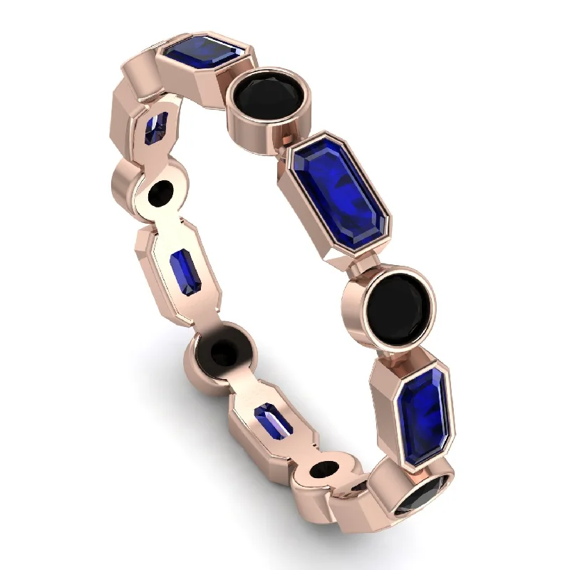 women's rings silver -Emerald Cut Sapphire Bezel Eternity Ring - Genevieve No. 44