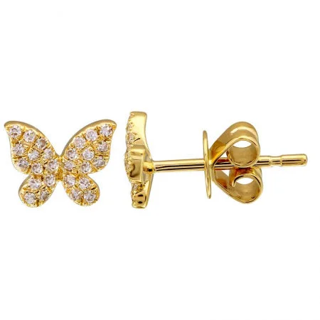 women's earrings with tear drop -Single 14k Yellow Gold Butterfly Diamond Stud Earring