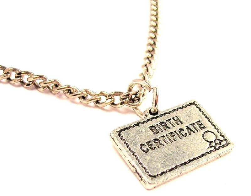 women's necklaces with intricate design -Birth Certificate Single Charm Necklace