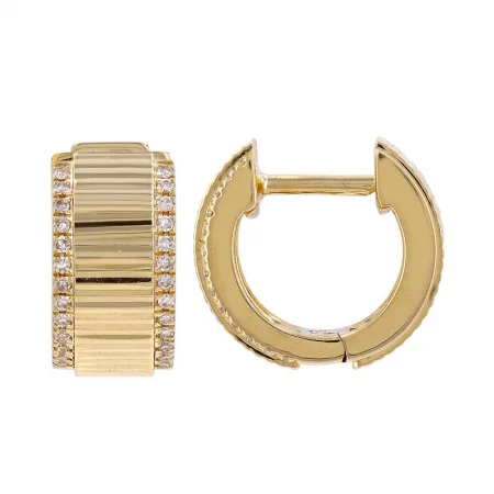 women's earrings with gold hoops -Fluted Diamond Outline Huggies