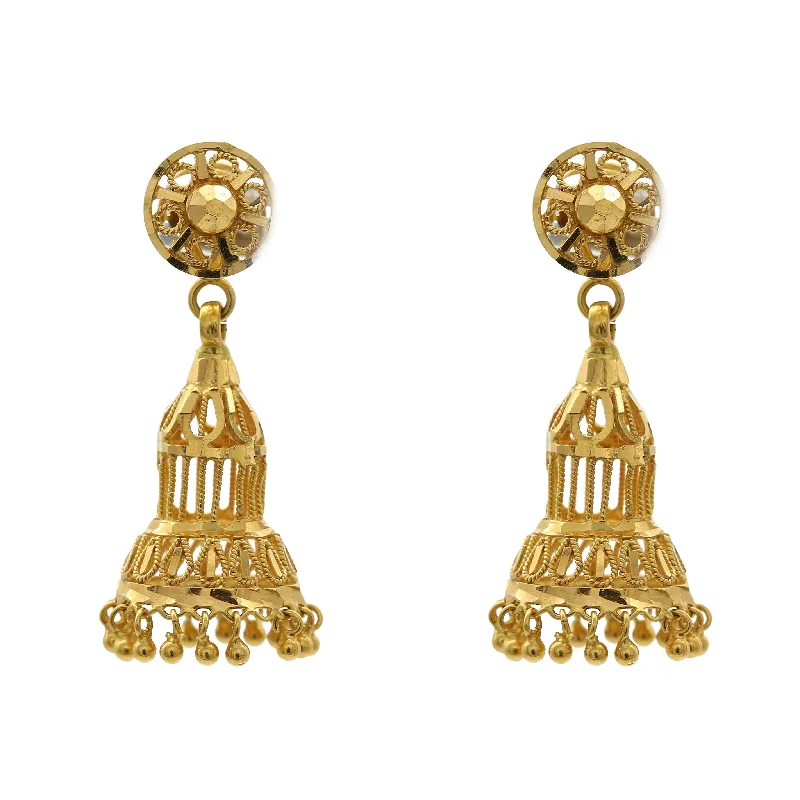 women's earrings with opal -22K Yellow Gold Chandelier Jhumki Earrings W/ Floral Shape Top