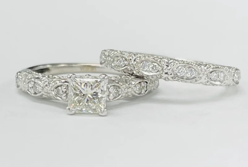 engagement rings with nature-inspired design -14KT White Gold 1 1/8CTW VVS2 Certified Diamond Wedding Set