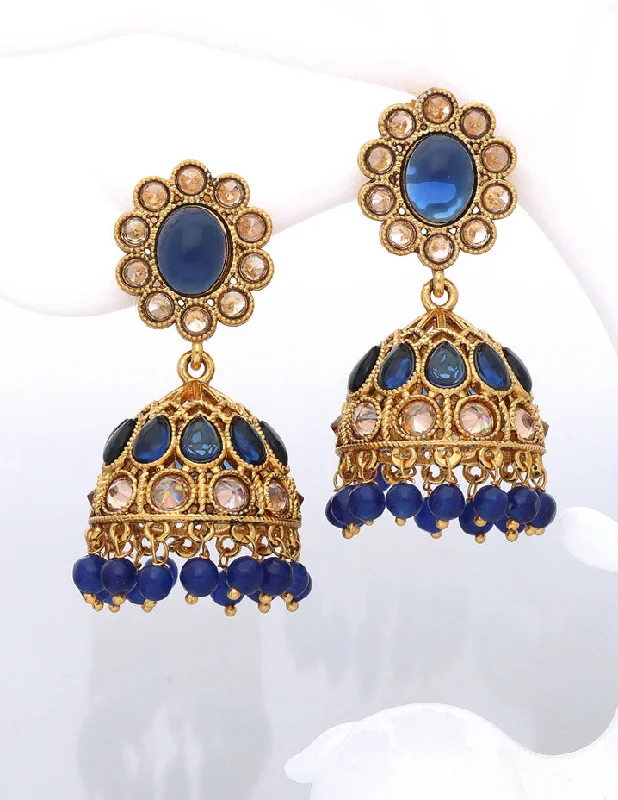 women's earrings gold -Fancy Navy Blue Jhumka Earrings