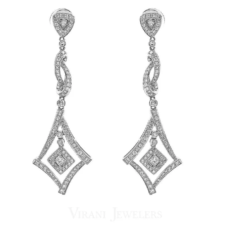 women's earrings long drop -1.77CT Diamond Drop Earrings Set In 18K White Gold W/ Diamond Frames