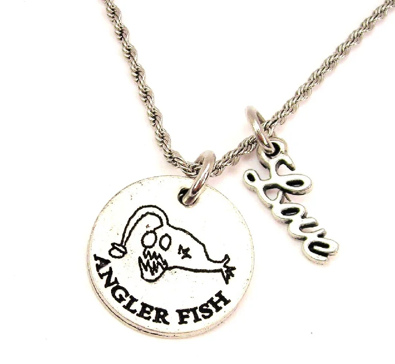 women's necklaces long and elegant -Angler Fish 20" Chain Necklace With Cursive Love Accent