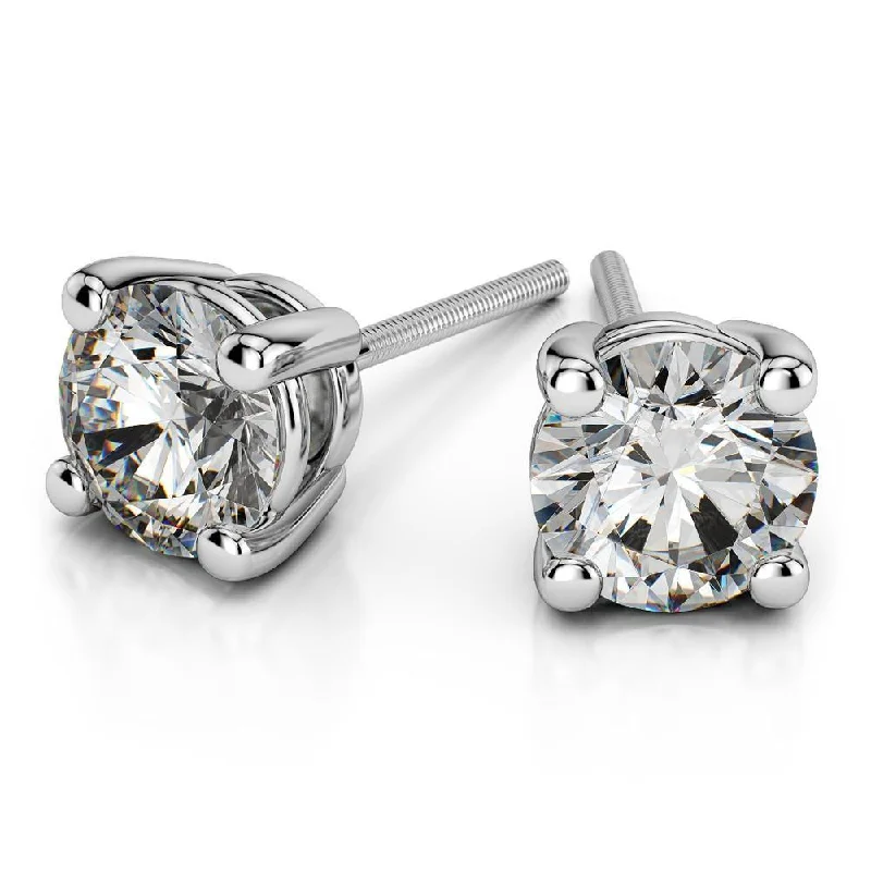 women's earrings with zirconia crystals -14k White Gold Round Cut Diamond Solitaire Earrings