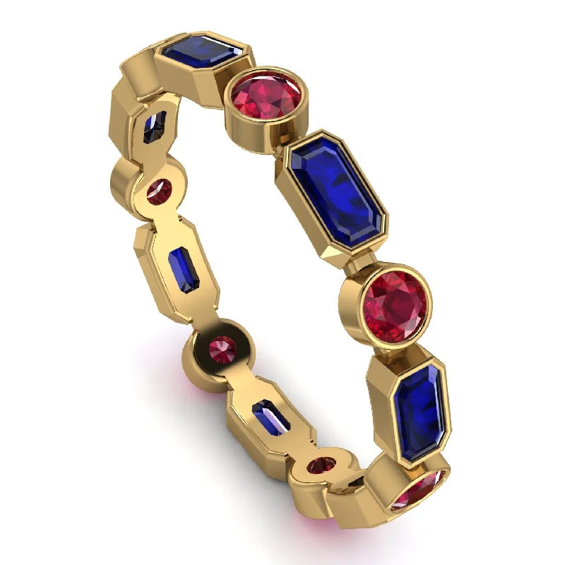 women's rings with asymmetrical design -Emerald Cut Sapphire Bezel Eternity Ring - Genevieve No. 58