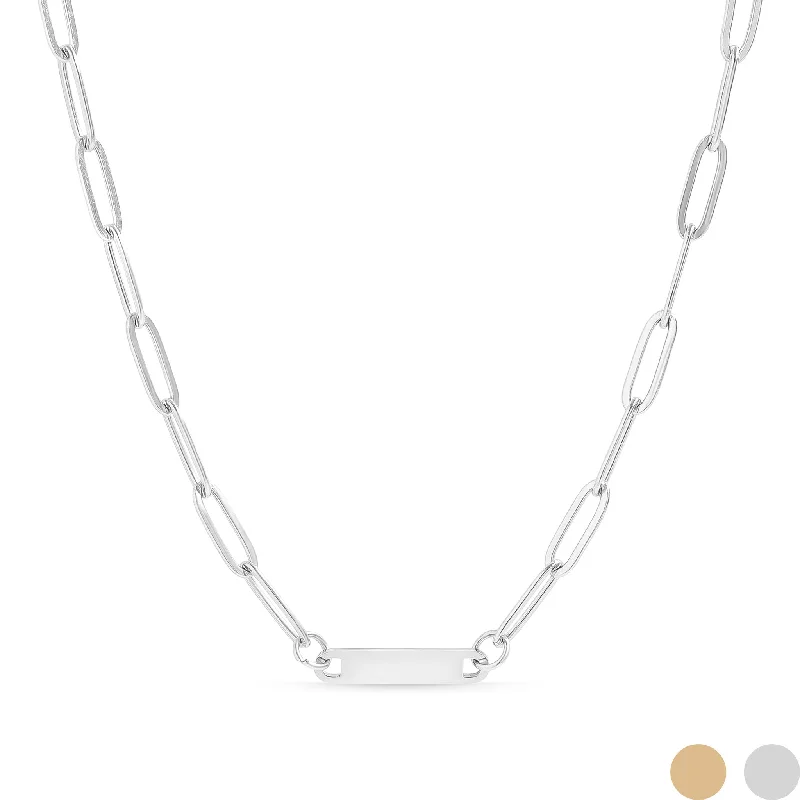 women's necklaces with onyx stone -Stainless Steel PVD Coated Engravable Paperclip Bar Necklace / SBB0275