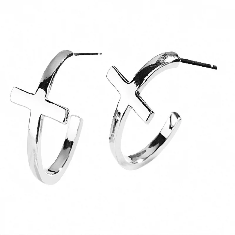 women's earrings with fringe design -Sterling Silver Cross Cuff Earrings