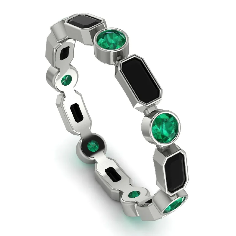 women's rings minimalistic design -Emerald Cut Black Diamond Bezel Eternity Ring - Genevieve No. 24