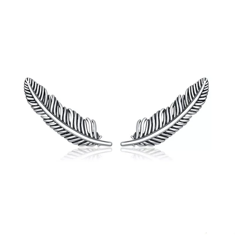 women's earrings with teardrop shape -925 Sterling Silver Feather Earrings