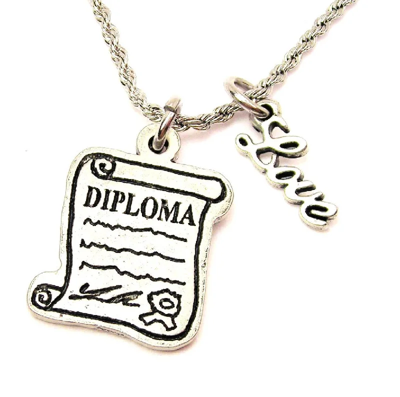 women's necklaces with small pendant -Diploma 20" Chain Necklace With Cursive Love Accent