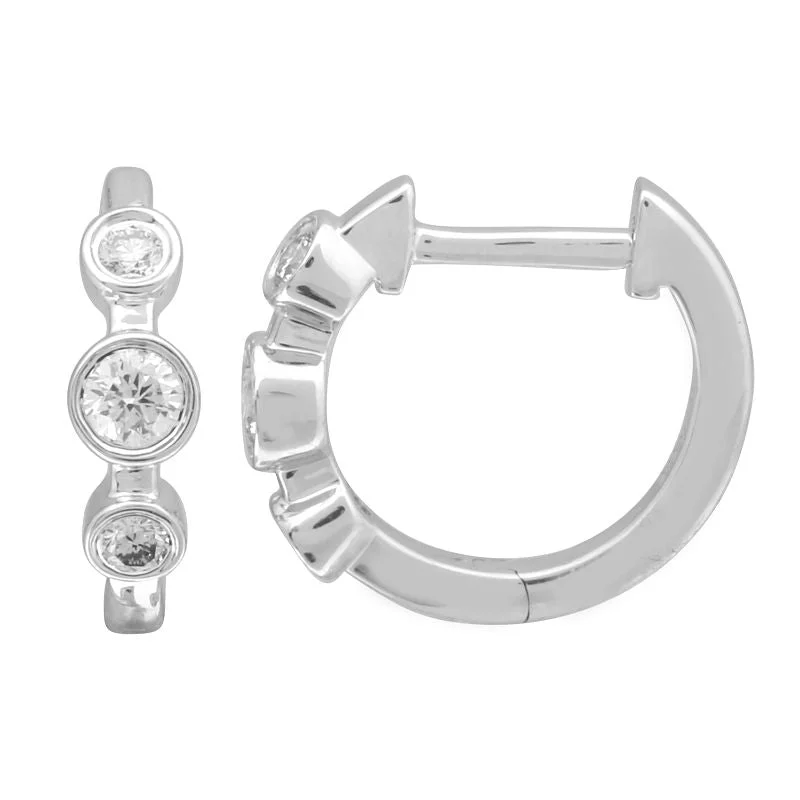 women's earrings bold design -14k White Gold Bezel-Set Diamond Huggie Earrings