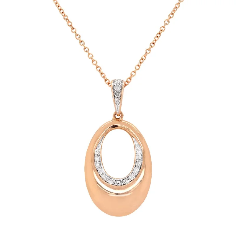 women's necklaces with garnet stone -ROSE GOLD OVAL SHAPED PENDANT NECKLACE WITH DIAMONDS, .09 CT TW