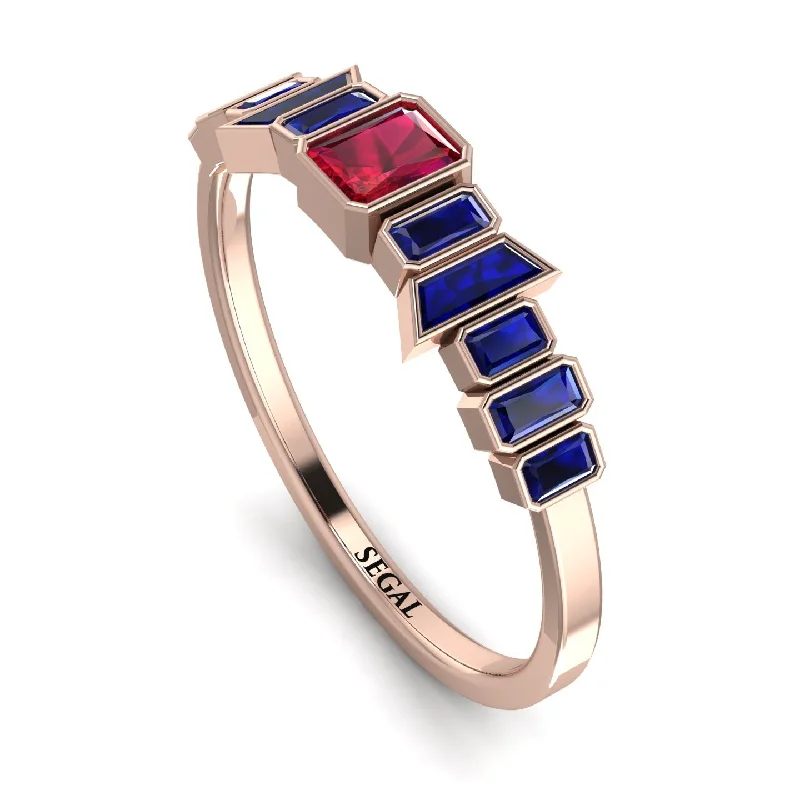 women's rings with moonstone -Emerald Ruby Mix Band - Valerie No. 71