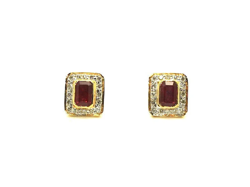 women's earrings with flower petals -Ruby And Diamond Pave Cluster Earring Ad No. 0166