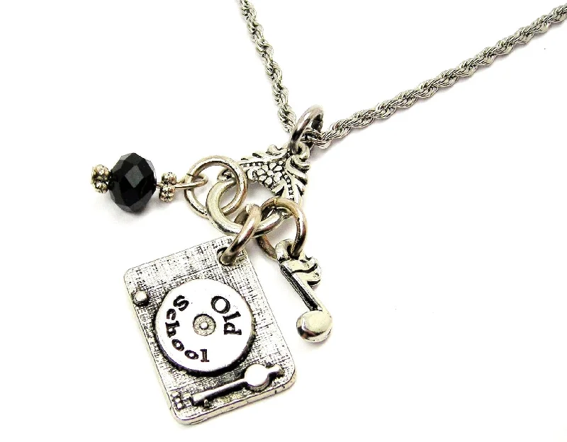 women's necklaces with anchor design -Old School Record Player Catalog Necklace -  Black