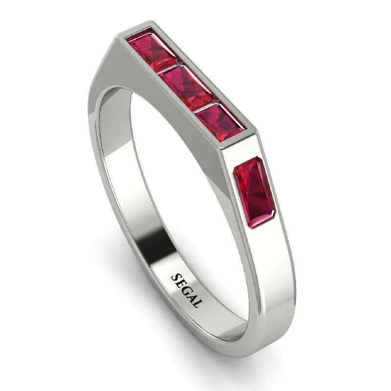 women's rings with asymmetrical design -Emerald Cut Thin Ruby Signature Ring - Sara No. 57