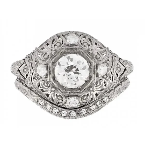 engagement rings with art deco elements -Ornate Antique Wedding Set with Delicate Details