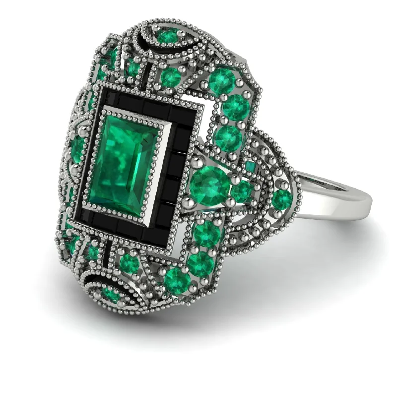 women's rings with contemporary twist -Victorian Gold Ring With Emerald - Janice No. 36