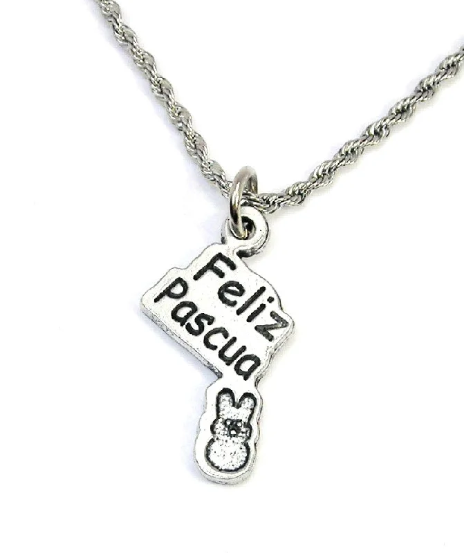 women's necklaces pendant -Feliz Pascua Happy Easter  Single Charm Necklace