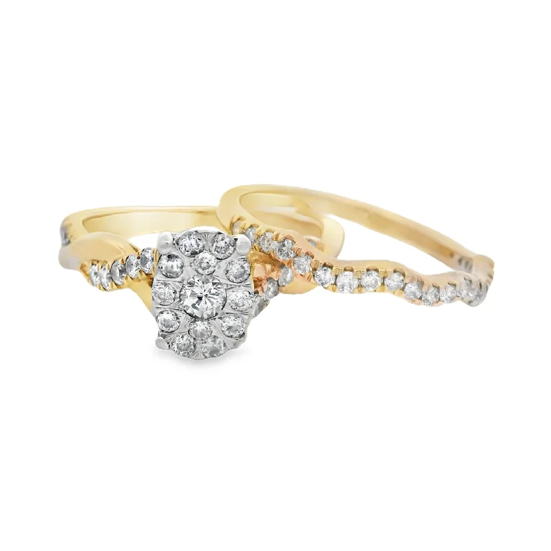 engagement rings cushion cut -Yellow Gold Composite Oval Twist Diamond Wedding Set